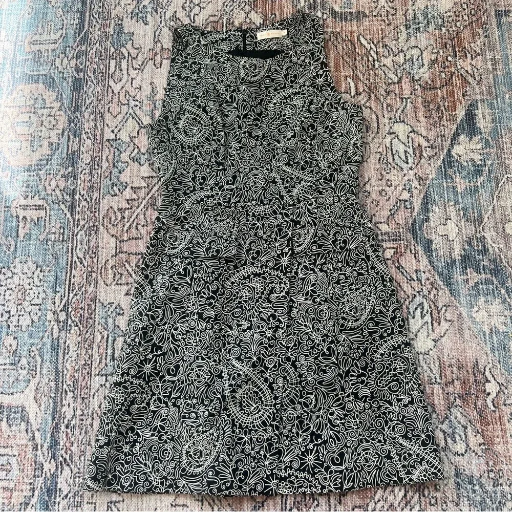 Tory Burch Paisley Doodle Print Sheath A-line Black and White Dress Size 10